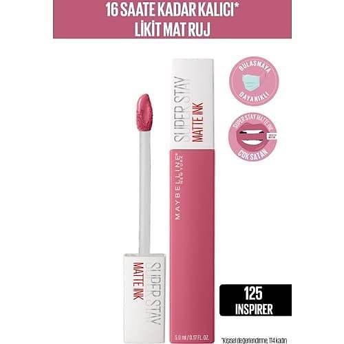 Maybelline New York Super Stay Matte Ink Likit Mat Ruj, 125 Inspirer, Pembe, 5 ml