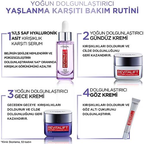 L'Oral Paris Revitalift Filler Youn Dolgunlatrc Yalanma Kart Gndz Kremi 50Ml - Hyaluroni