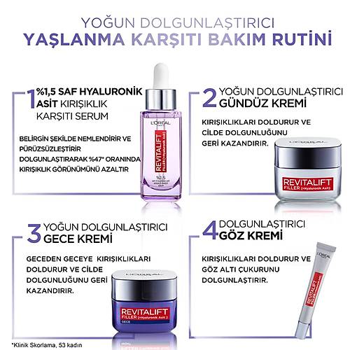 L'Oral Paris Revitalift Filler Youn Dolgunlatrc Yalanma Kart Gece Kremi 50 ml - Hyaluronik