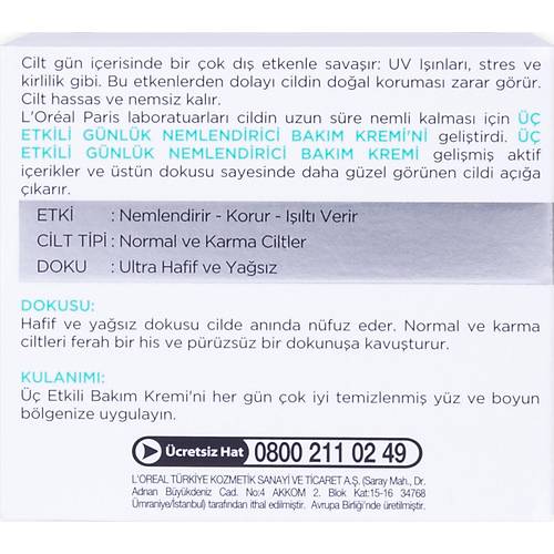 L'Oral Paris 3 Etkili Gnlk Bakm Kremi Normal Ve Karma Ciltler 50ml