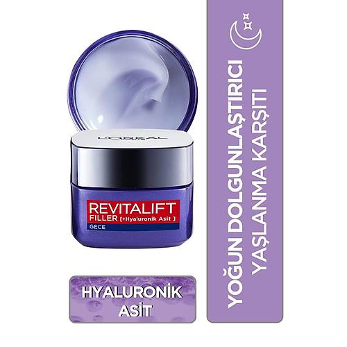 L'Oral Paris Revitalift Filler Youn Dolgunlatrc Yalanma Kart Gece Kremi 50 ml - Hyaluronik