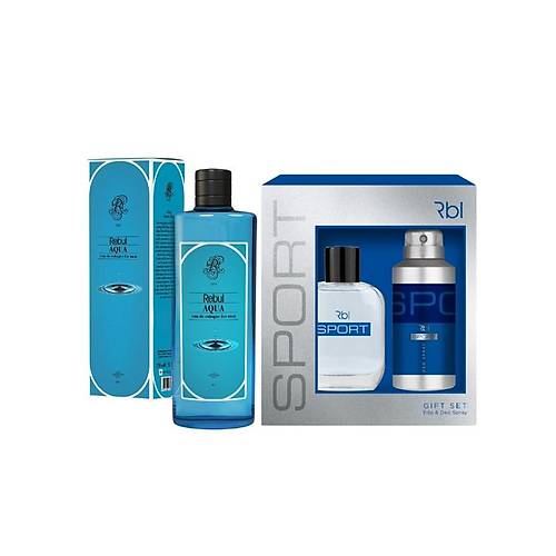 Rebul Sport Set Parfm 100 ml + Deodorant Spray 150 ml + Aqua  Kolonya Cam ie 250 ML zel Set