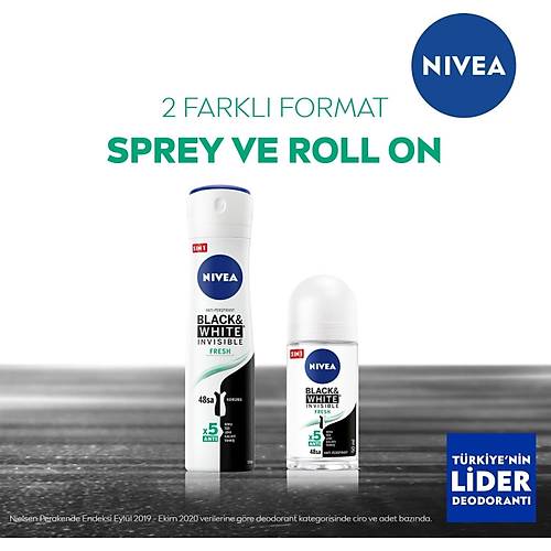 Nivea Kadn Sprey Deodorant Black&White Invisible Fresh, 48 Saat Anti-perspirant Koruma,150ml