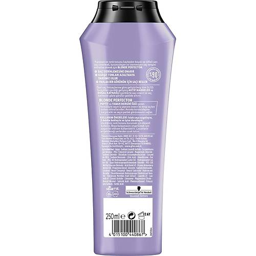 Schwarzkopf Gliss Blonde Perfector Turunculama Kart Mor ampuan 250 ml