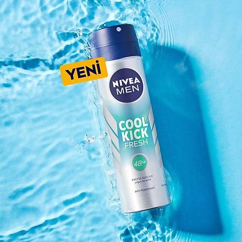 NIVEA Men Erkek Sprey Deodorant Cool Kick Fresh 150ml, Ter ve Ter Kokusuna Kar 48 Saat Anti-perspi