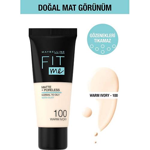 Maybelline New York Fit Me Matte+Poreless Fondten - 100 Warm Ivory