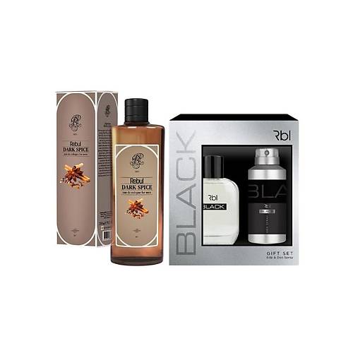  Rebul Black Set Parfm 100 ml + Deodorant Spray 150 ml + Dark Spice Kolonya 250ML (Cam ie)