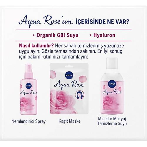 Nivea Aqua Rose Hyaluron ve Organik Gl Suyu eren Nemlendirici Jel Yz Kremi (50 ml); 48 Saat You