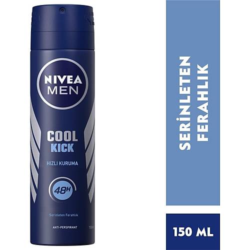 NIVEA Men Erkek Sprey Deodorant Cool Kick 150ml,Ter ve Ter Kokusuna Kar 48 Saat Anti-perspirant Ko