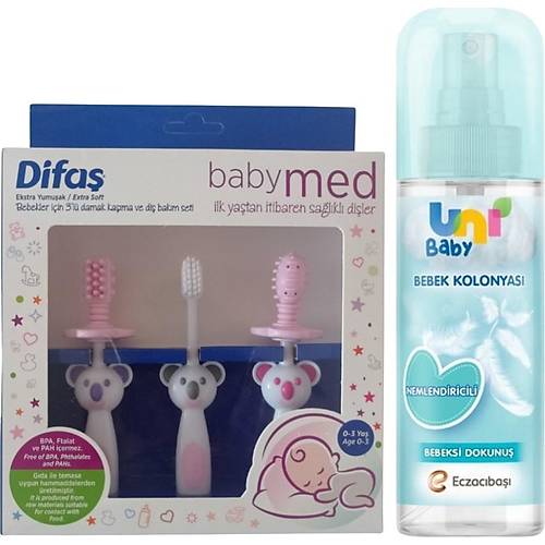 Uni Baby Bebek Kolonyas Bebeksi Dokunu 150 ml + Difa Bebekler Iin 3'l Damak Kama ve Di Bakm