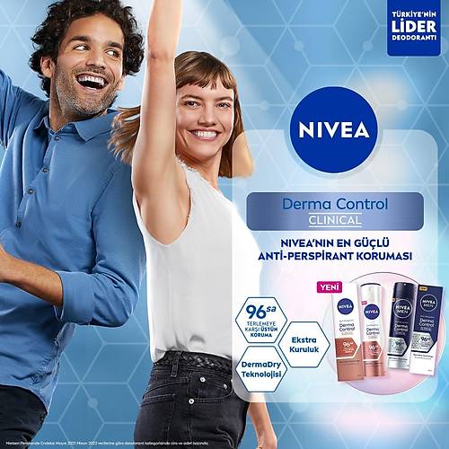 NIVEA Derma Control Clinical Kadn Sprey Deodorant 150ml,96 Saat stn Koruma,DermaDry Technology il