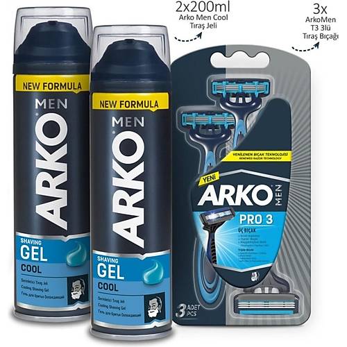 Arko Men Cool Tra Jeli 2 x 200 ml ve Arko Men T3 Tra Ba 3'l