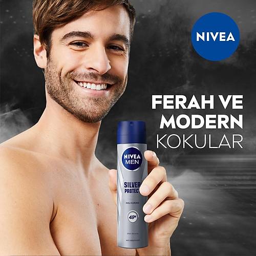 NIVEA Men Erkek Sprey Deodorant Silver Protect 150 ml, Ter ve Ter Kokusuna Kar 48 Saat Anti-persp