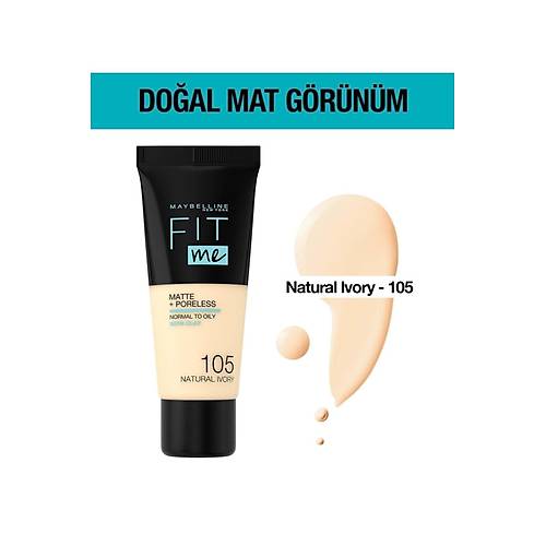 Maybelline New York  Fondten Fit Me Matte Poreless Foundation 105 Natural Ivory