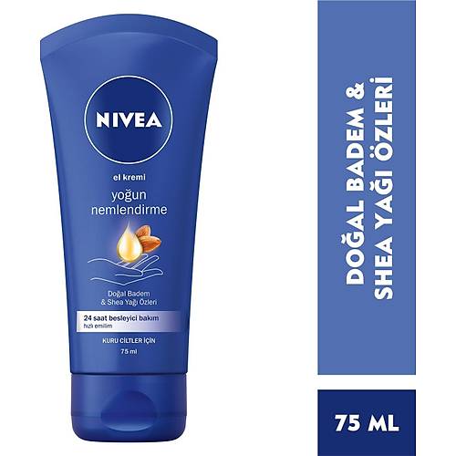 NIVEA Youn Nemlendirici El Kremi 75ml, Doal Badem Ya ve Shea Ya zleri 24 Saat Besleyici Bakm