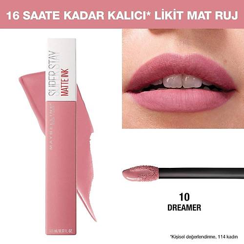 Maybelline New York Super Stay Matte Ink Likit Mat Ruj, 10 Dreamer, Pembe, 5 ml