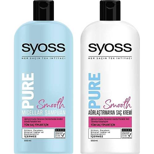 Syoss Pure Smooth Mcellar ampuan 500 ml+ Agrl. Sac Kremi