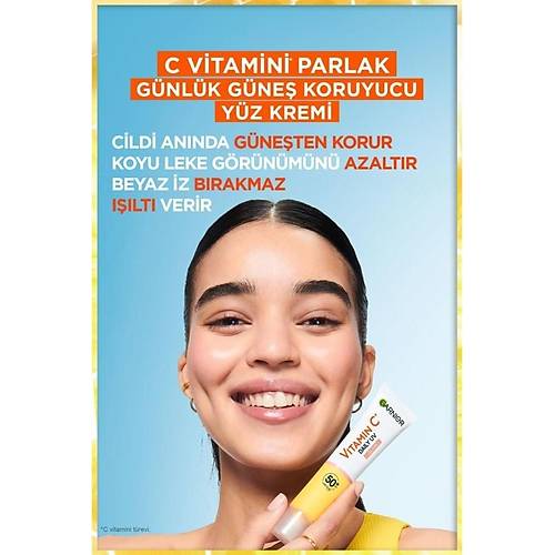 Garnier C Vitamini Parlak Gnlk Gne Koruyucu Fluid Yz Kremi Iltl Doku SPF50+ 40ML