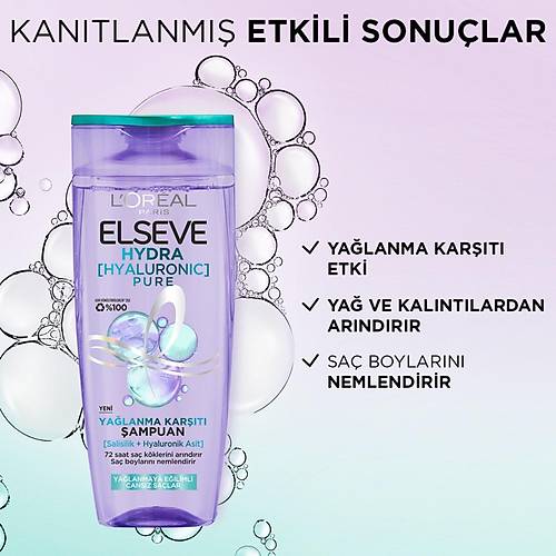 Elseve Hydra [Hyaluronic] Pure Salisilik Asit eren Yalanma Kart Arndrc ampuan 300ml