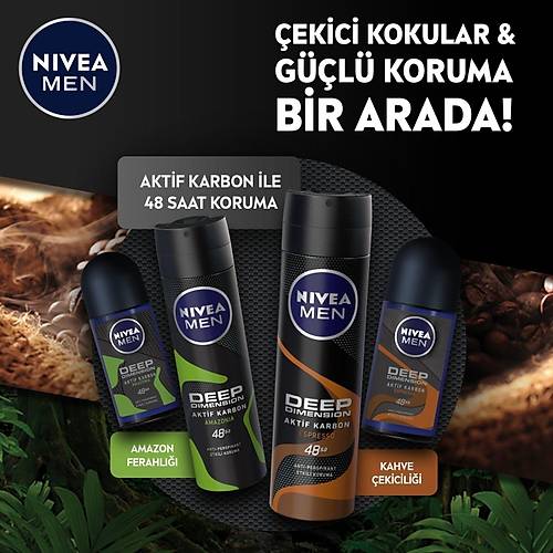 NIVEA Men Erkek Sprey Deodorant Deep Dimension 48 Saat Anti-perspirant Koruma 150ml,Erkeksi Koku