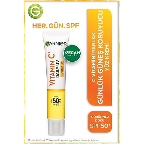 Garnier C Vitamini Parlak Gnlk Gne Koruyucu Fluid Yz Kremi Grnmez Doku SPF50+ 40ML