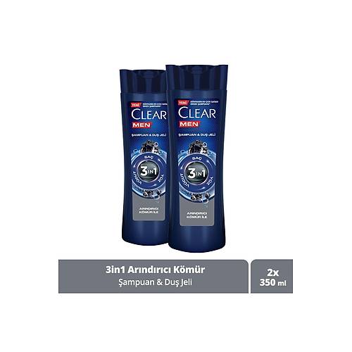 Clear Men 3 In 1 ampuan & Du Jeli Arndrc Kmr Sa Yz Vcut Iin 350 ml X2