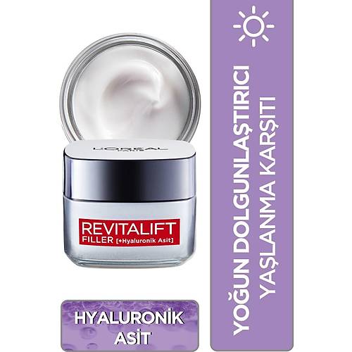 L'Oral Paris Revitalift Filler Youn Dolgunlatrc Yalanma Kart Gndz Kremi 50Ml - Hyaluroni