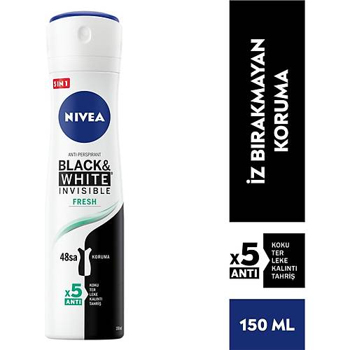 Nivea Kadn Sprey Deodorant Black&White Invisible Fresh, 48 Saat Anti-perspirant Koruma,150ml