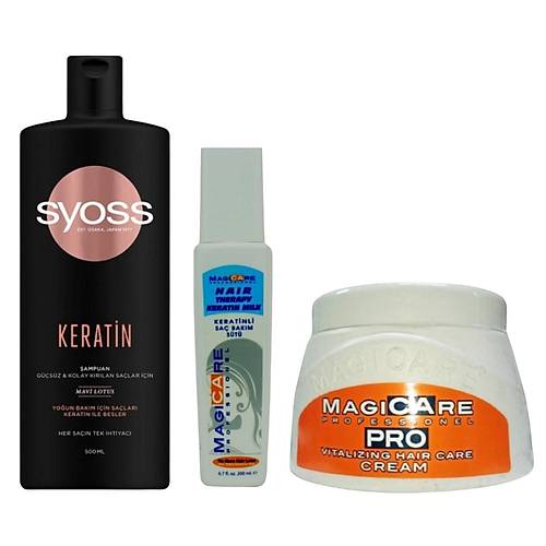 Syoss Keratn Mkemmellii ampuan 500 ML + Magicare Keratin + Magicare Keratinli Sa Bakm St 200