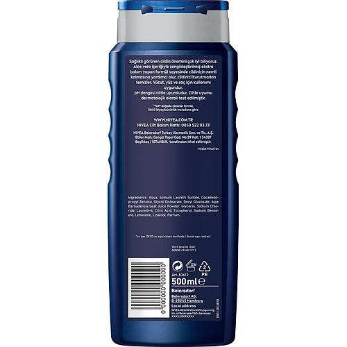 NIVEA Men Protect&Care Du Jeli 500ml, 3' 1 Arada Komple Bakm, Vcut, Sa ve Yz iin,Aloe Vera il