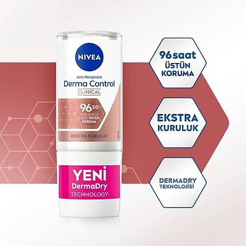 Nvea Derma Control Clinical Kadn Roll-On 50 Ml,96 Saat stn Koruma,ekstra Kuruluk,anti-Perspirant