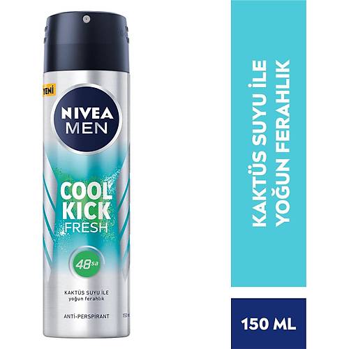 NIVEA Men Erkek Sprey Deodorant Cool Kick Fresh 150ml, Ter ve Ter Kokusuna Kar 48 Saat Anti-perspi