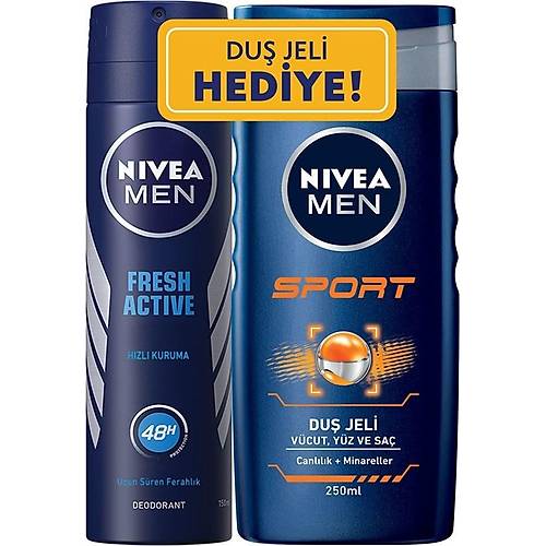 Nivea Fresh Sprey Deodorant 150 ml Erkek + Nivea Sport Du Jeli 250 ml Erkek
