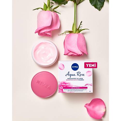 Nivea Aqua Rose Hyaluron ve Organik Gl Suyu eren Nemlendirici Jel Yz Kremi (50 ml); 48 Saat You