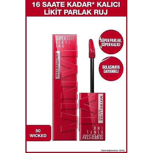 Maybelline New York Super Stay Vinyl Kalc Likit Parlak Ruj 50 Wicked