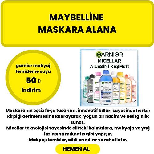 Maybelline New York ift Fazl Makyaj Temizleme Suyu 400 ml Lash Sensational Siyah Maskara