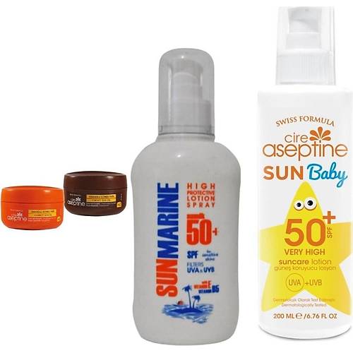 Sunmarine  SPF50+ Lotion 200ML + Havulu + Kakaolu 2spf Gne Ya 100 Ml+S