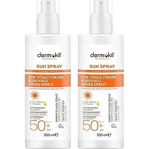 Dermokil ok Ynl Yksek Koruyucu Gne Spreyi 50SPF 200 ml x 2 Adet