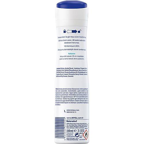 NIVEA Kadn Sprey Deodorant Fresh Natural 150ml Ter ve Ter Kokusuna Kar 48 Saat Deodorant Korumas