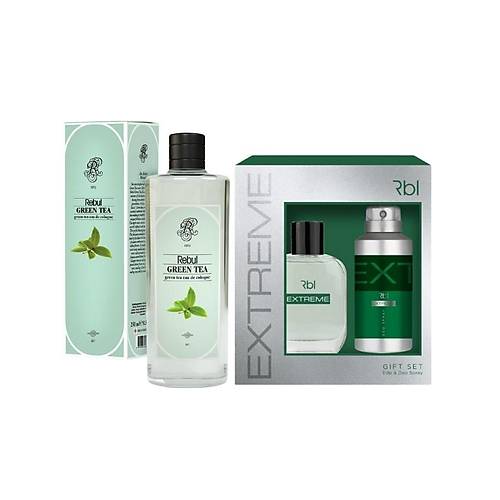 Rebul Extreme Set Parfm 100 ml + Deodorant Spray 150 ml + Yeil ay Kokulu Kolonya 250 Ml Cam ie