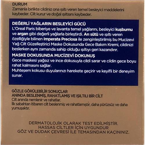 L'Oral Paris Mucizevi Ya Cilt Gzelletirici Gece Bakm Kremi 50 ml