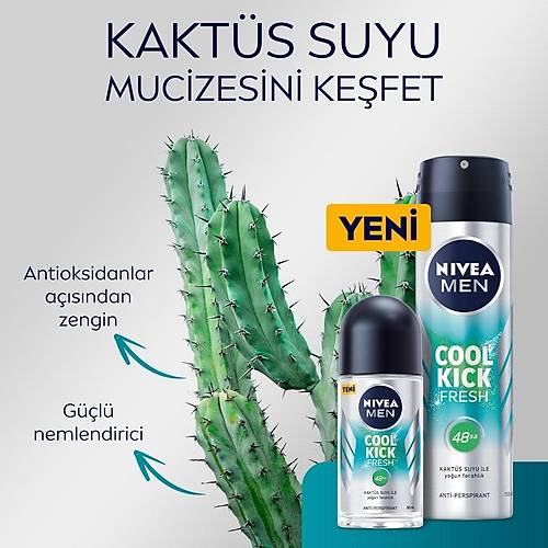 NIVEA Men Erkek Sprey Deodorant Cool Kick Fresh 150ml, Ter ve Ter Kokusuna Kar 48 Saat Anti-perspi