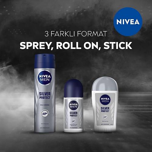 NIVEA Men Erkek Sprey Deodorant Silver Protect 150 ml, Ter ve Ter Kokusuna Kar 48 Saat Anti-persp