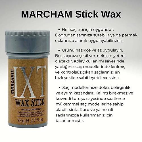  Marcham Stick WAX 75 gr - Bayanlar in x 6 Adet + Sa ekillendirici Stick Wax For Men X 6 Adet