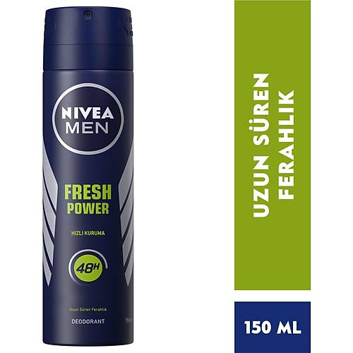 NIVEA Erkek Sprey Deodorant Fresh Power 150ml,Ter ve Ter Kokusuna Kar 48 Saat Deodorant Korumas