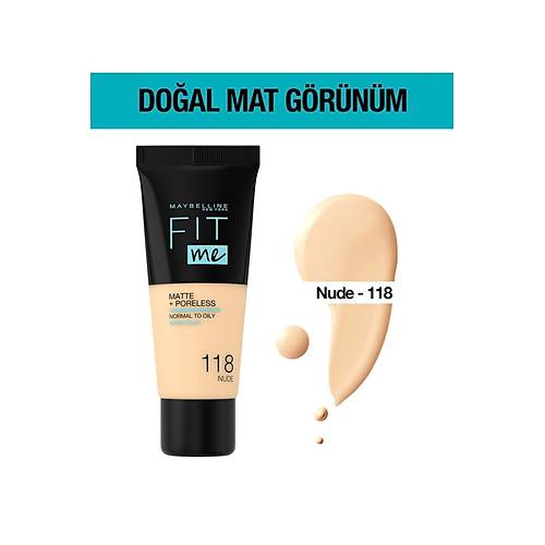 Maybelline New York Fondten  Fit Me Matte  Poreless Foundation 118 Nude