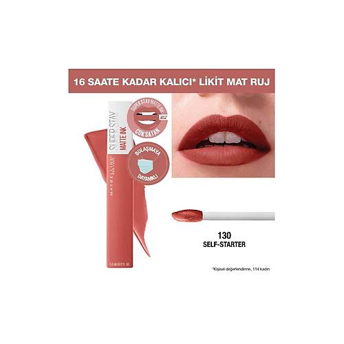 Maybelline New York Super Stay Matte Ink Likit Mat Ruj - 130 Self-Starter - Nude/Kahve