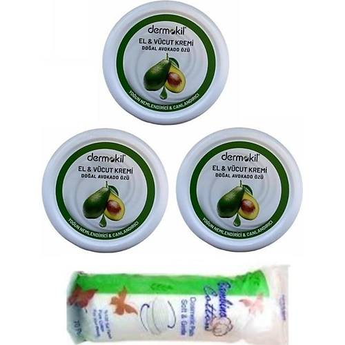 Dermokil El Kremi Avokado 3x220 ml + Makyaj Pamuu