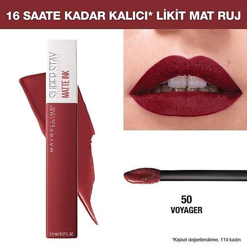 Maybelline New York Super Stay Matte Ink Likit Mat Ruj, 50 Voyager, Bordo, 5 ml