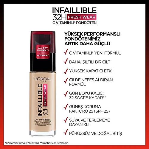 L'Oral Paris Infaillible 32H Fresh Wear C Vitaminli Fondten - 125 Natural Beige